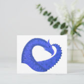 Carte Postale Dragon de coeur bleu sur blanc (Debout devant)