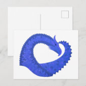 Carte Postale Dragon de coeur bleu sur blanc (Devant / Derrière)