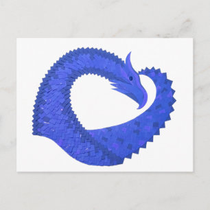 Carte Postale Dragon de coeur bleu sur blanc