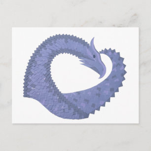 Carte Postale Dragon de coeur gris bleu sur blanc
