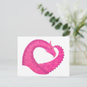 Carte Postale Dragon de coeur rose chaud sur blanc (Debout devant)