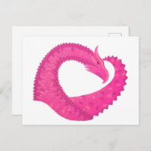 Carte Postale Dragon de coeur rose chaud sur blanc (Devant / Derrière)
