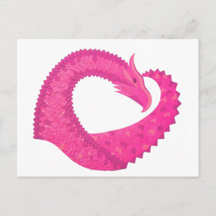 Carte Postale Dragon de coeur rose chaud sur blanc