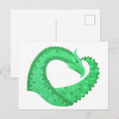 Carte Postale Dragon de coeur vert sur blanc (Devant / Derrière)