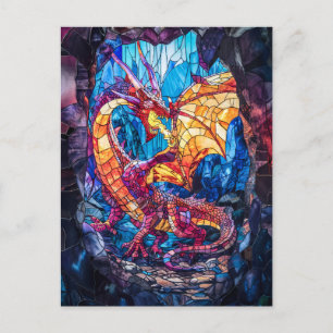 Carte Postale Dragon de respiration par le feu dans la grotte