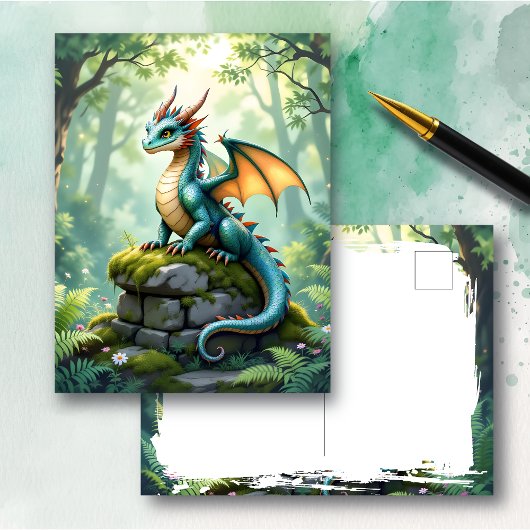 Carte Postale Dragon de Whimsical sur pierre antique