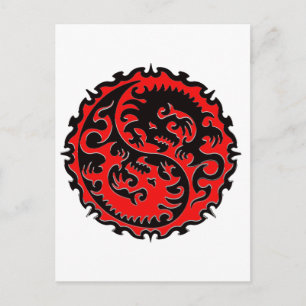 Carte Postale Dragon de Yin Yang rouge et noir