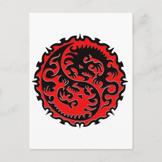 Carte Postale Dragon de Yin Yang rouge et noir (Devant)