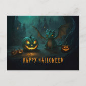 Carte Postale Dragon d'Halloween mignon avec Citrouilles effraya (Devant)