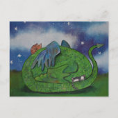 Carte Postale Dragon dormant et chats mignons (Devant)