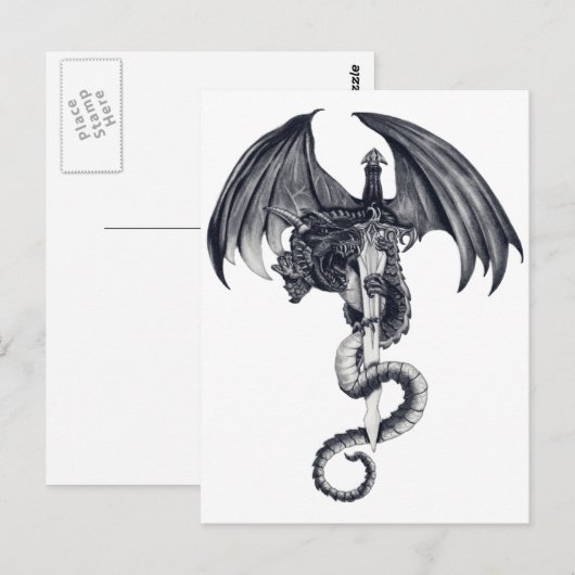 Carte postale Dragon & Épée (Devant / Derrière)
