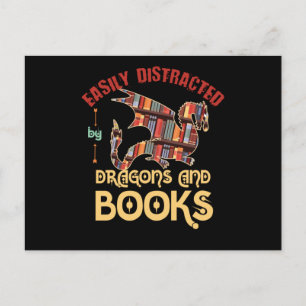 Carte Postale Dragon Et Livres