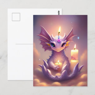 Carte Postale Dragon Fantastique avec Bougies d'Anniversaire