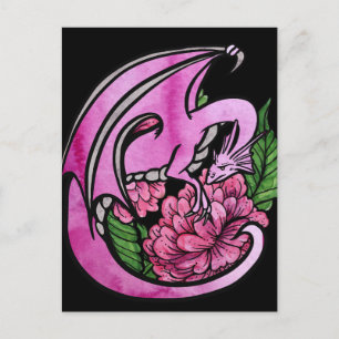 Carte Postale Dragon Fleur Florale Rose Chaud Fille Geek