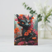 Carte Postale Dragon floral noir mignon (Debout devant)