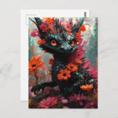 Carte Postale Dragon floral noir mignon (Devant / Derrière)
