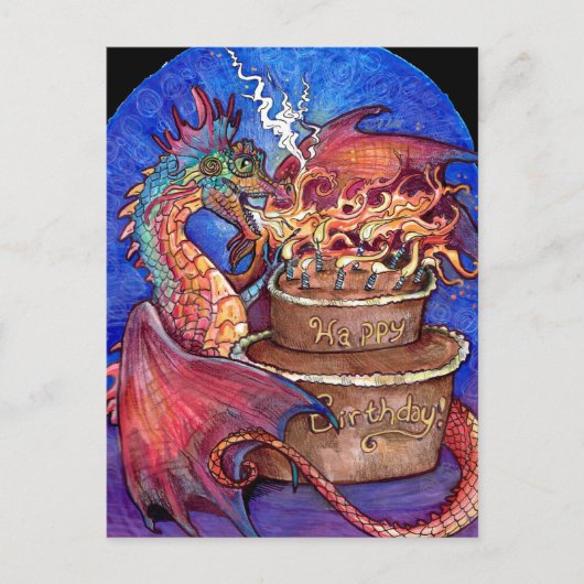 Carte Postale Dragon Gâteau d'Anniversaire (Devant)