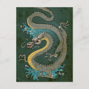 CARTE POSTALE DRAGON GRIS JAPONAIS