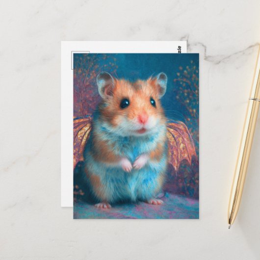 Carte Postale Dragon Hamster Adorable (Devant/Arrière en situation)