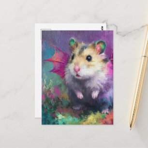 Carte Postale Dragon hamster sucré coloré aquarelle
