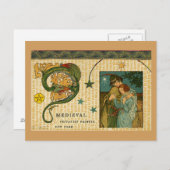 Carte Postale Dragon médiéval et couple (Devant / Derrière)