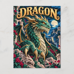 Carte Postale Dragon, Monstre en Papier Découpé