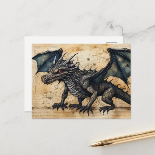 Carte Postale Dragon Noir (Devant/Arrière en situation)