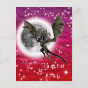 Carte Postale Dragon Noir - Créature Fantastique Mythique Ciel R
