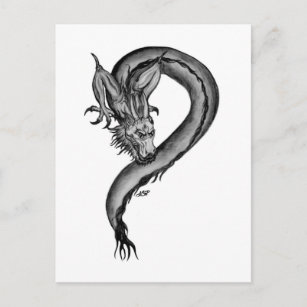 Carte Postale Dragon noir et blanc