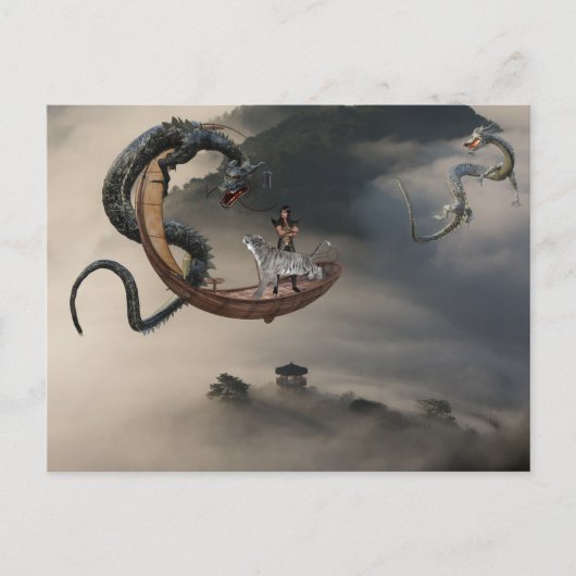 Carte Postale Dragon oriental Imaginaire chinois Tigre volant Ba (Devant)