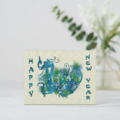 Carte Postale Dragon orné de bijoux bleu (Debout devant)