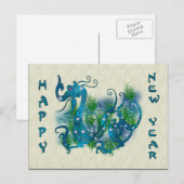Carte Postale Dragon orné de bijoux bleu (Devant / Derrière)