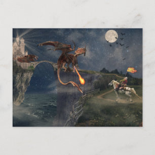 Carte Postale Dragon Red Wyvren VS Knight