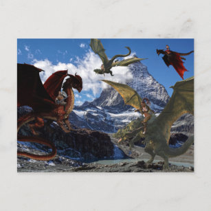 Carte Postale Dragon Rider Rouge vs Bataille verte