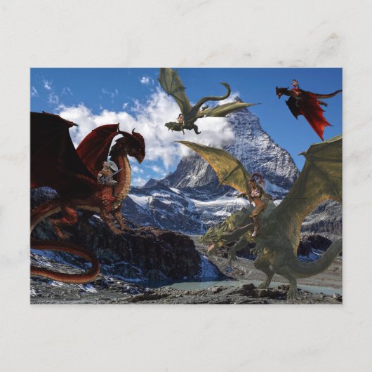 Carte Postale Dragon Rider Rouge vs Bataille verte (Devant)