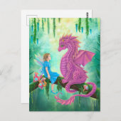 Carte Postale dragon rose et fée (Devant / Derrière)