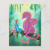 Carte Postale dragon rose et fée (Devant)