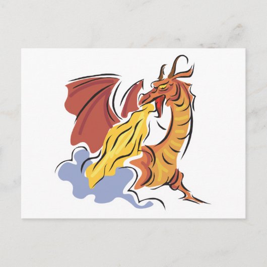 Carte Postale dragon rouge cracheur de feu (Devant)