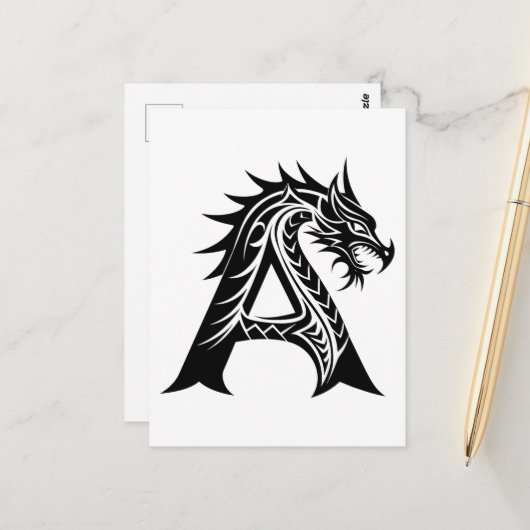 Carte Postale Dragon Styled Letter A, Dragon Alphabet, Monogram (Devant/Arrière en situation)