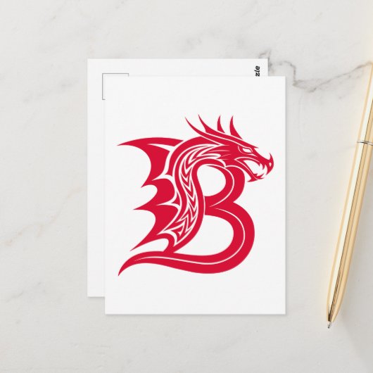 Carte Postale Dragon Styled Letter B, Dragon Alphabet, Monogram (Devant/Arrière en situation)