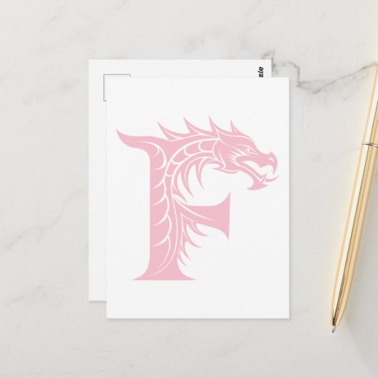 Carte Postale Dragon Styled Letter F, Dragon Alphabet, Monogram (Devant/Arrière en situation)