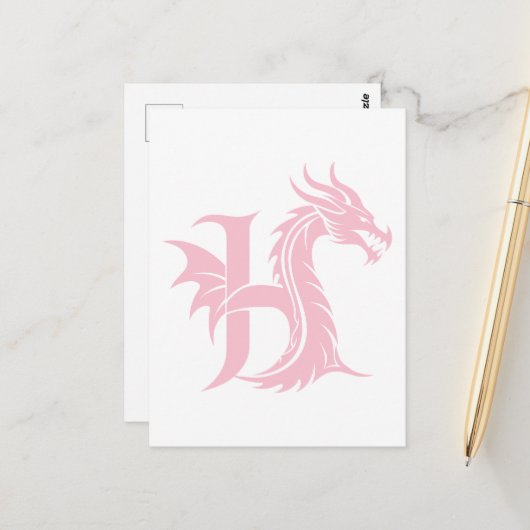 Carte Postale Dragon Styled Letter H, Dragon Alphabet, Monogram (Devant/Arrière en situation)