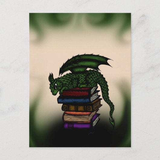 Carte Postale Dragon sur livres (Devant)