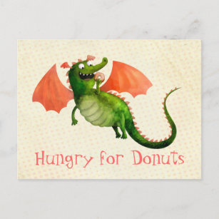 Carte Postale Dragon vert avec Donut