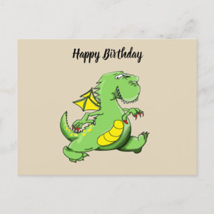 Carte Postale Dragon vert caricature marchant sur ses pieds