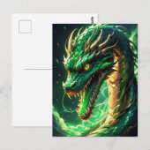 Carte Postale Dragon vert de feu (Devant / Derrière)