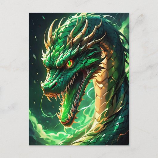 Carte Postale Dragon vert de feu (Devant)