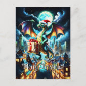 Carte Postale Dragon Vert Délivrant Des Cadeaux De Noël (Devant)