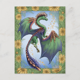 Carte Postale Dragon vert d'été Nature Imaginaire Art