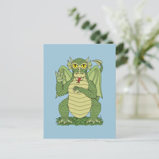 Carte Postale Dragon vert mignon (Debout devant)